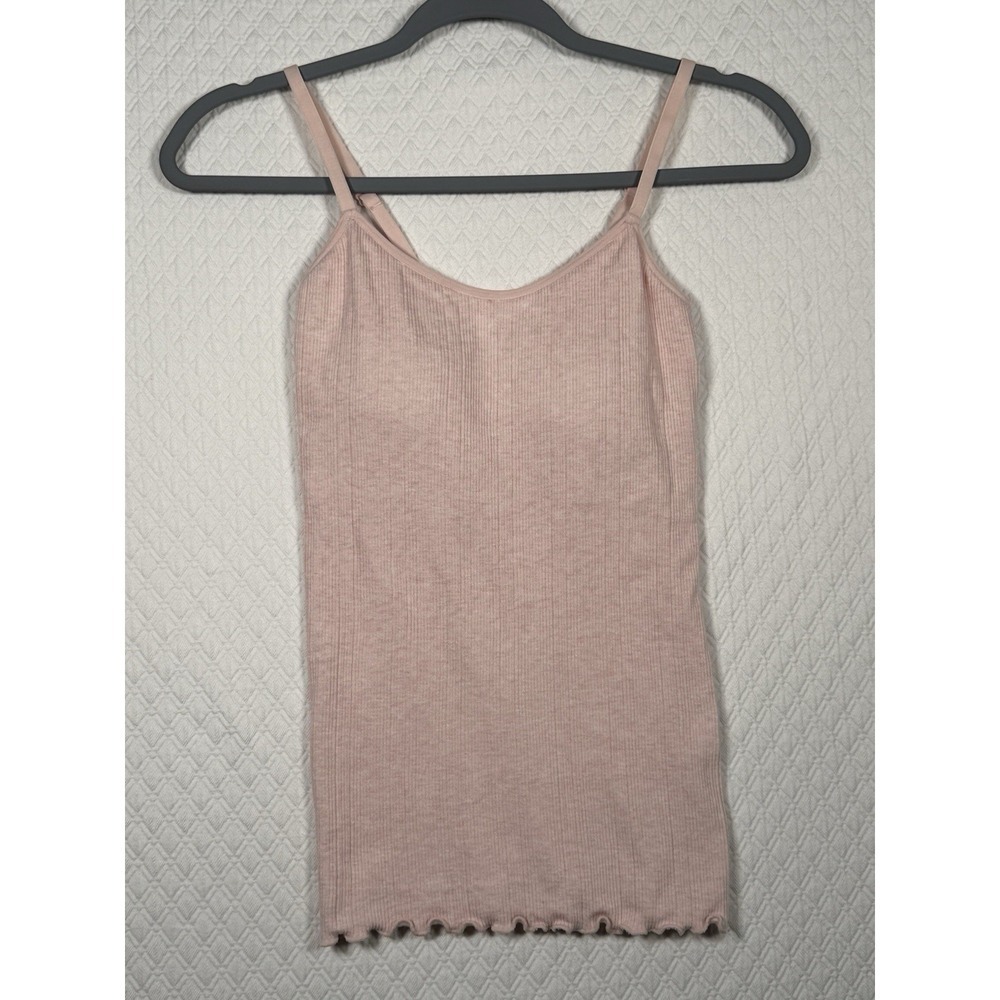 Laura‎ Ashley Womens M Ribbed Cami Blush Pink Lettuce Edge Adjustable Straps